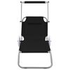 vidaXL Folding Sun Lounger with Canopy and Wheels Steel Black