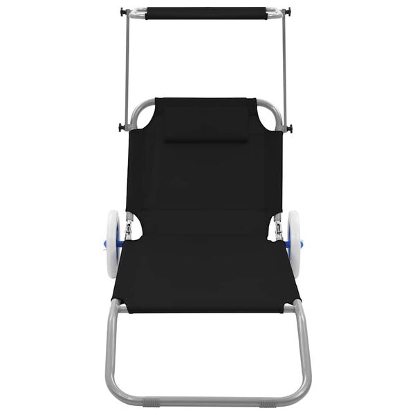 vidaXL Folding Sun Lounger with Canopy and Wheels Steel Black