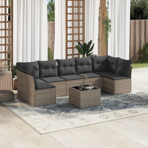 vidaXL 8 Piece Garden Sofa Set with Cushions Grey Poly Rattan