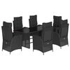 vidaXL 7 Piece Garden Dining Set with Cushions Black Poly Rattan