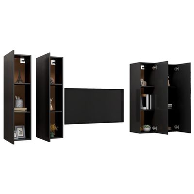 vidaXL TV Cabinets 4 pcs Black 30.5x30x110 cm Engineered Wood