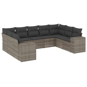 vidaXL 9 Piece Garden Sofa Set with Cushions Grey Poly Rattan