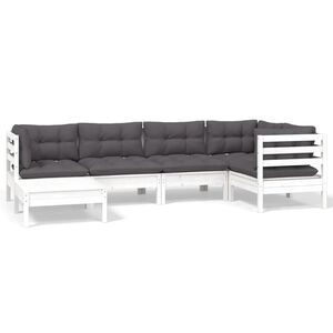vidaXL 6 Piece Garden Lounge Set with Cushions White Solid Pinewood