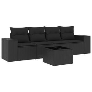 vidaXL 5 Piece Garden Sofa Set with Cushions Black Poly Rattan