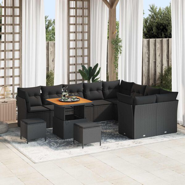 vidaXL Garden Sofa Set with Cushion with Storage 12 pcs Black