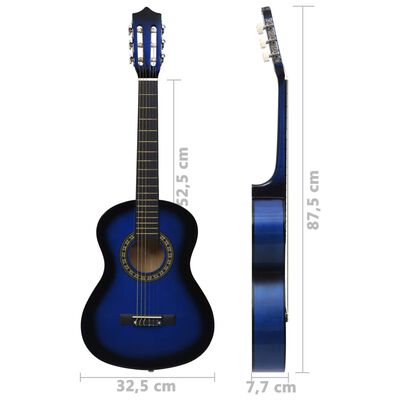 vidaXL 8 Piece Classical Guitar Beginner Set Blue 1/2 34"