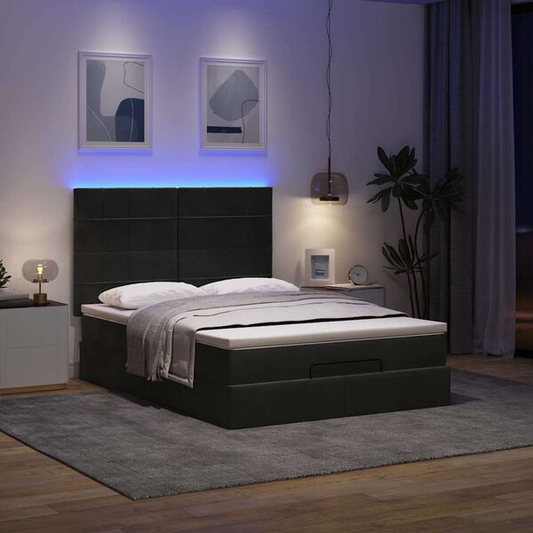 vidaXL Ottoman Bed with Mattresses & LEDs Black Double Velvet