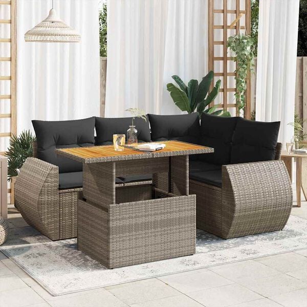 vidaXL 5 Piece Garden Sofa Set with Cushions Grey Poly Rattan