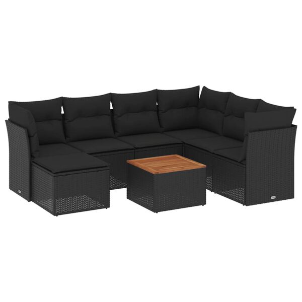 vidaXL 8 Piece Garden Sofa Set with Cushions Black Poly Rattan