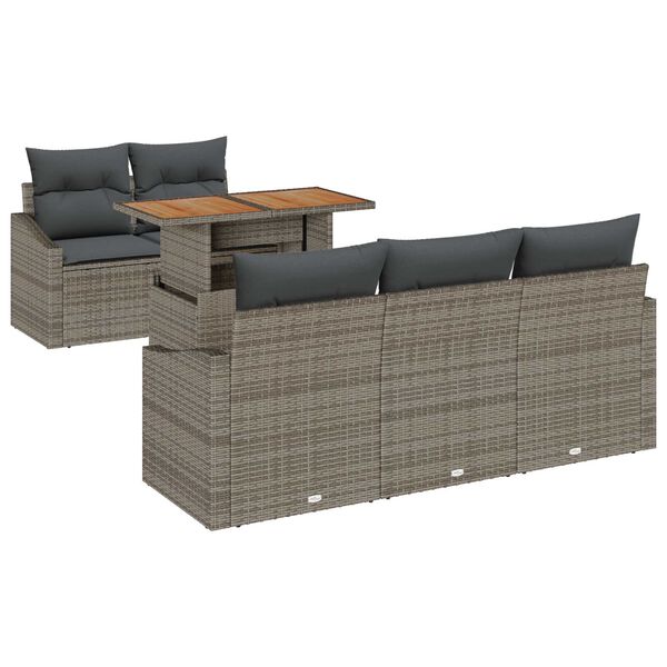 vidaXL Garden Sofa Set with Storage 6 pcs Grey Poly rattan