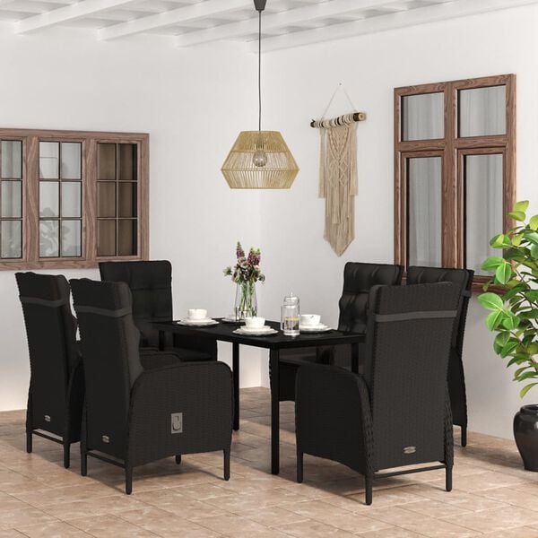 vidaXL 7 Piece Garden Dining Set with Cushions Black