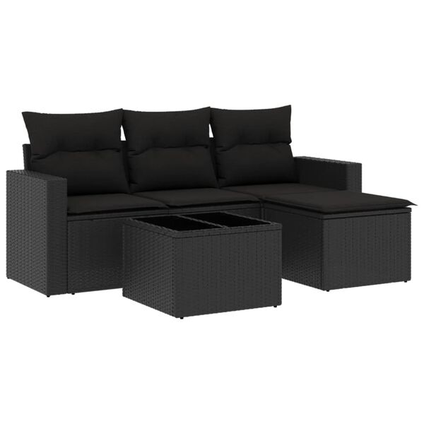 vidaXL 5 Piece Garden Sofa Set with Cushions Black Poly Rattan
