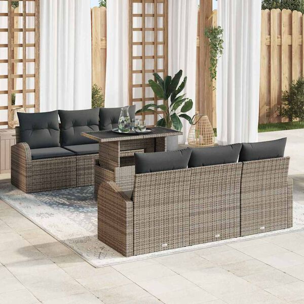 vidaXL Garden Sofa Set with Cushion Manual 7 pcs Grey Poly Rattan