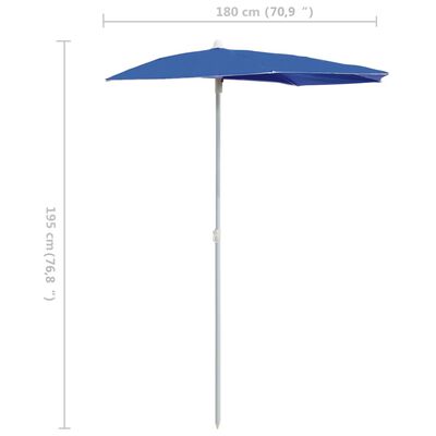 vidaXL Garden Half Parasol with Pole 180x90 cm Azure Blue