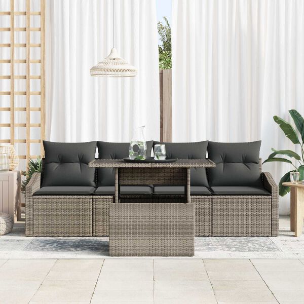 vidaXL Garden Sofa Set with Storage 5 pcs Grey Poly rattan
