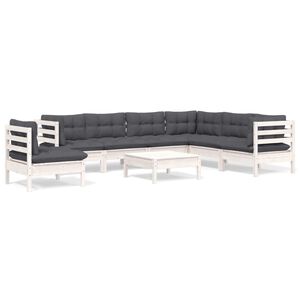 vidaXL 8 Piece Garden Lounge Set with Cushions White Solid Pinewood