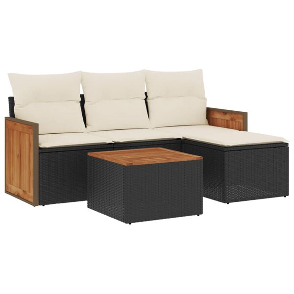 vidaXL 5 Piece Garden Sofa Set with Cushions Black Poly Rattan