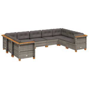 vidaXL 9 Piece Garden Sofa Set with Cushions Grey Poly Rattan