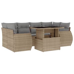 vidaXL 7 Piece Garden Sofa Set with Cushions Beige Poly Rattan