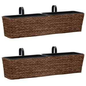 vidaXL Plant Pot | Set of 2 | Brown | Water Hyacinth, Steel, Plastic