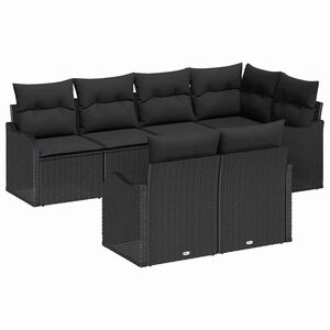 vidaXL Garden Sofa Set with Storage 7 pcs Black Poly rattan