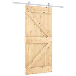 vidaXL Sliding Door 90 x 210 cm Solid Pine Wood Natural and White