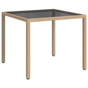 vidaXL Garden Table 90x90x75 cm Tempered Glass and Poly Rattan Beige