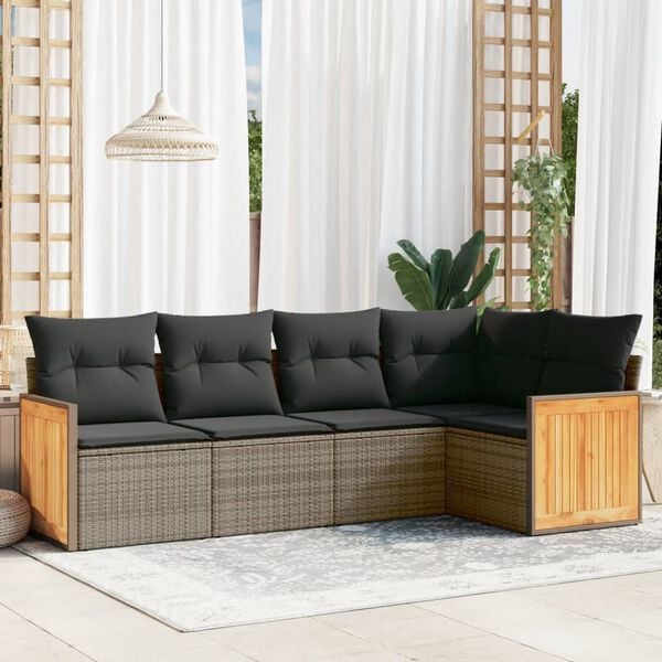 vidaXL 5 Piece Garden Sofa Set with Cushions Grey Poly Rattan