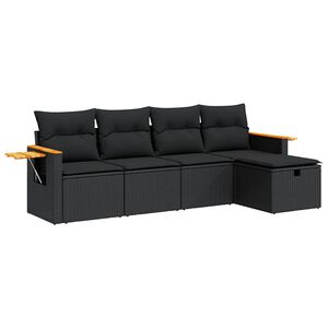 vidaXL 5 Piece Garden Sofa Set with Cushions Black Poly Rattan
