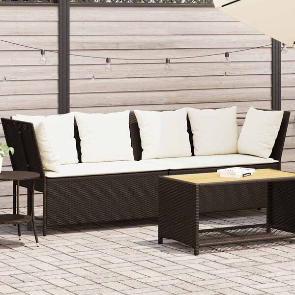 vidaXL Garden Sofa with Cushions Brown Poly Rattan