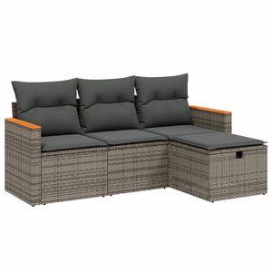 vidaXL 4 Piece Garden Sofa Set with Cushions Grey Poly Rattan