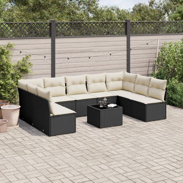 vidaXL 10 Piece Garden Sofa Set with Cushions Black Poly Rattan