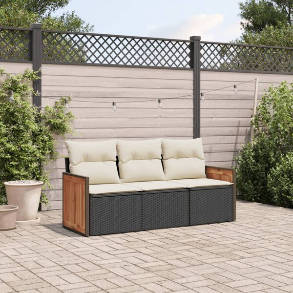 vidaXL 3 Piece Garden Sofa Set with Cushions Black Poly Rattan