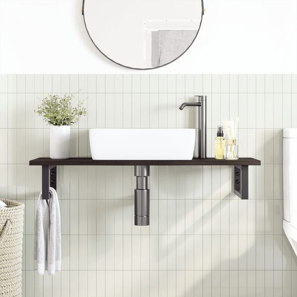 vidaXL Basin Shelf Wall Mounted Steel and Solid Wood Oak