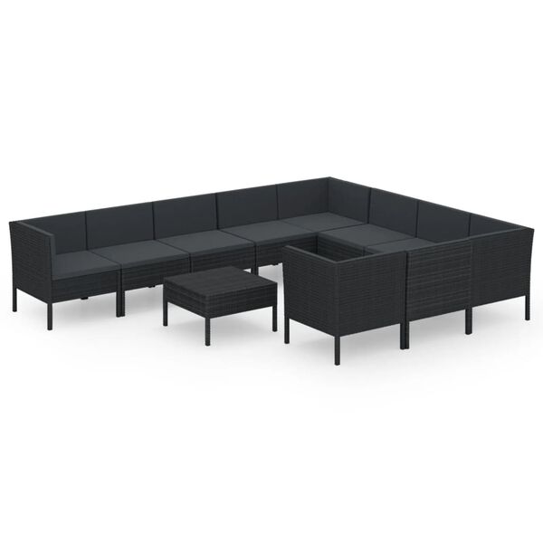 vidaXL 11 Piece Garden Lounge Set with Cushions Poly Rattan Black