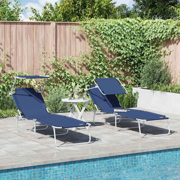 VidaXL Folding Sun Lounger With Adjustable Canopy – Comfortable Outdoor Lounge Chair