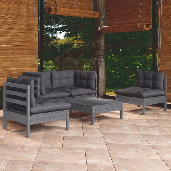 vidaXL 5 Piece Garden Lounge Set with Cushions Solid Pinewood
