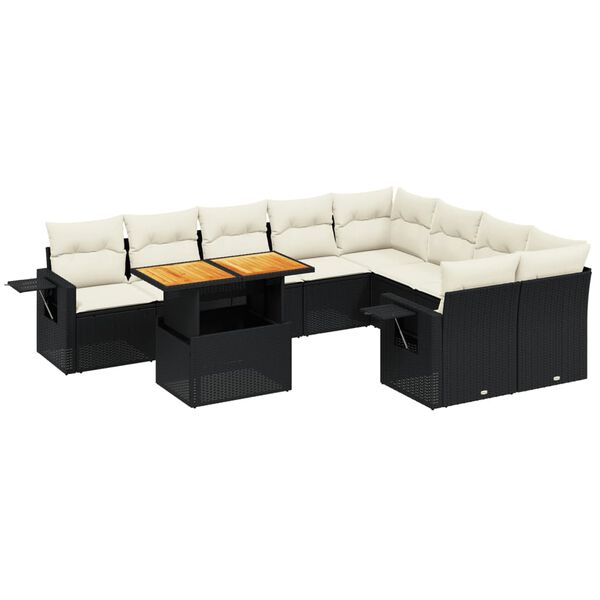 vidaXL 10 Piece Garden Sofa Set with Cushions Black Poly Rattan