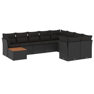 vidaXL 10 Piece Garden Sofa Set with Cushions Black Poly Rattan