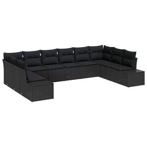 vidaXL Garden Sofa Set 10 pcs 9-Seater Black Poly Rattan