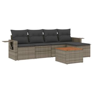 vidaXL 6 Piece Garden Sofa Set with Cushions Grey Poly Rattan