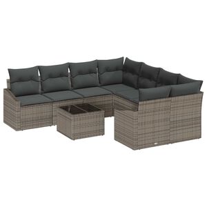 vidaXL Sofa Set with Cushion with Storage 9 pcs Grey Poly Rattan