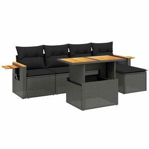 vidaXL 6 Piece Garden Sofa Set with Cushions Grey Poly Rattan