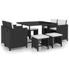vidaXL 9 Piece Outdoor Dining Set with Cushions Poly Rattan Black
