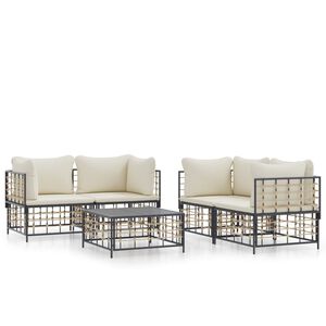 vidaXL 5 Piece Garden Lounge Set with Cushions Anthracite Poly Rattan