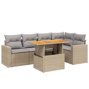 vidaXL 6 Piece Garden Sofa Set with Cushions Beige Poly Rattan