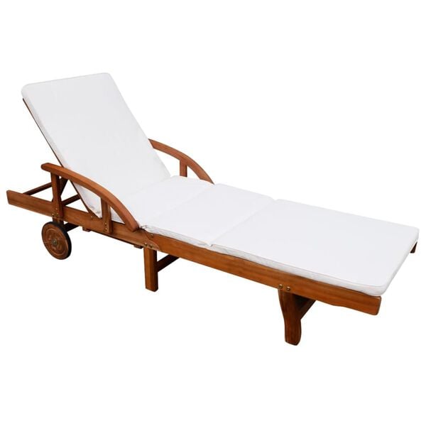vidaXL Sun Lounger with Cushion Solid Acacia Wood