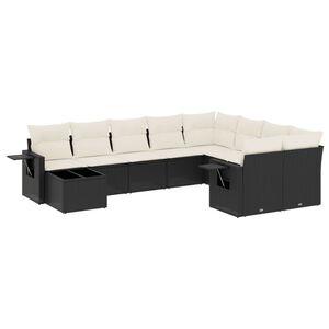 vidaXL 10 Piece Garden Sofa Set with Cushions Black Poly Rattan