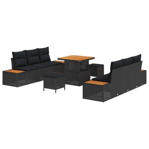 vidaXL Garden Sofa Set with Cushion 9 pcs Black Poly rattan