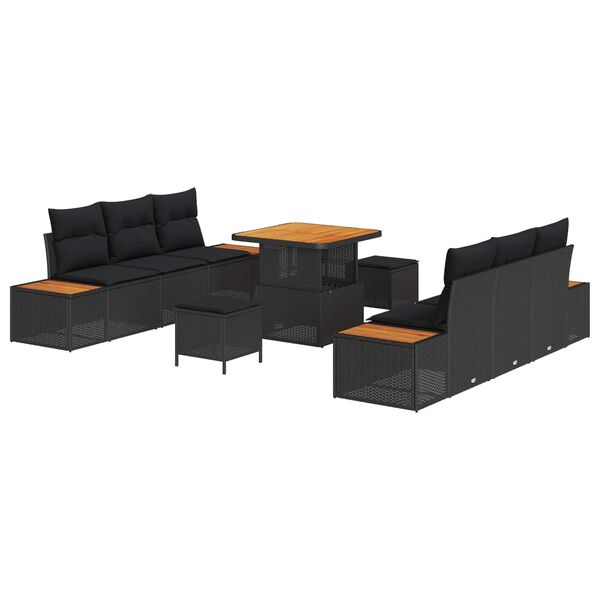 vidaXL Garden Sofa Set with Cushion 9 pcs Black Poly rattan